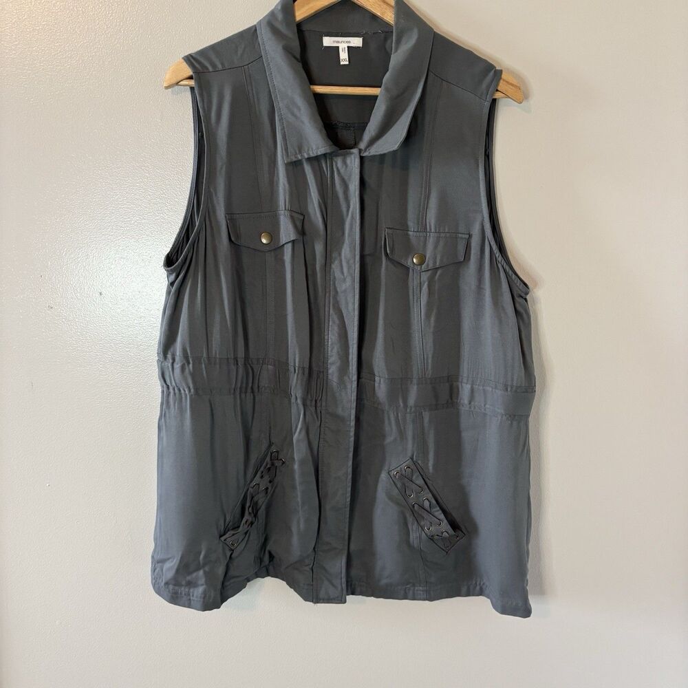 Maurices Utility Vest Gray Pockets Buttons Womens Sz XXL